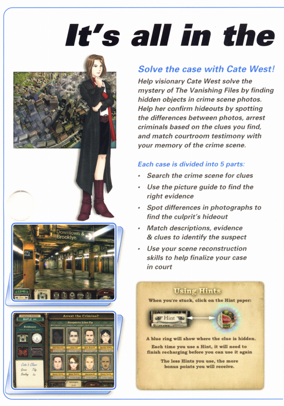 Inside Cover for Cate West: The Vanishing Files (Windows): Left