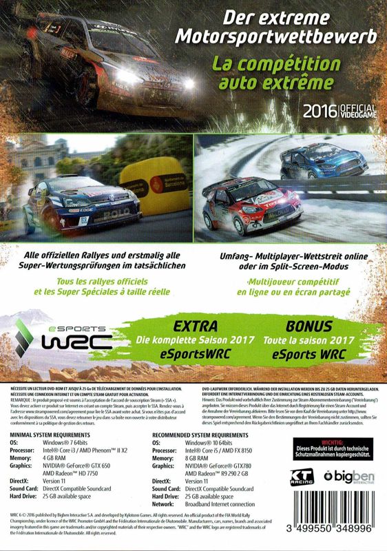 Back Cover for WRC 6 (Windows) (retail release)