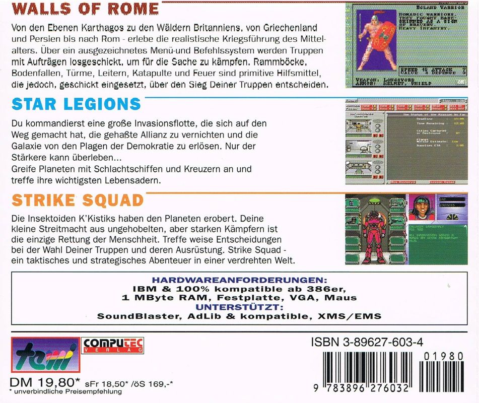 Back Cover for Walls of Rome, Star Legions & Strike Squad (DOS) (re-release)