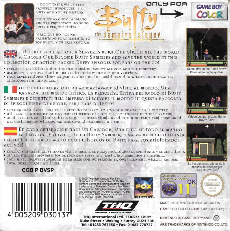 Back Cover for Buffy the Vampire Slayer (Game Boy Color)