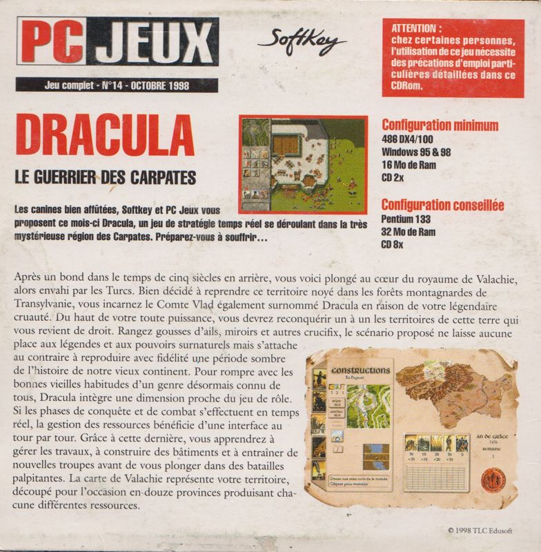 Back Cover for Vlad Tepes Dracula (Windows) ("PC JEUX" #14 covermount (10/1998))