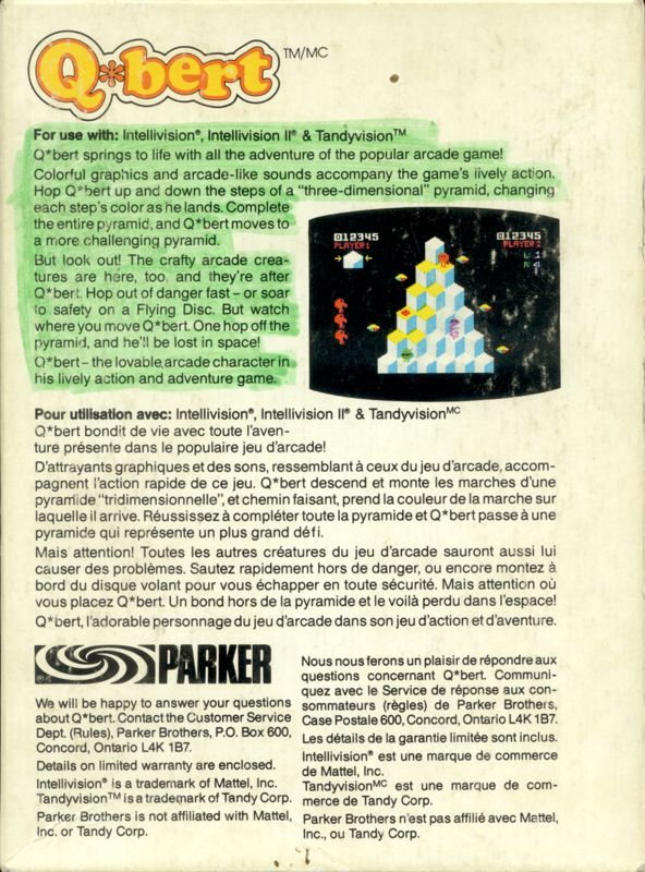 Back Cover for Q*bert (Intellivision)