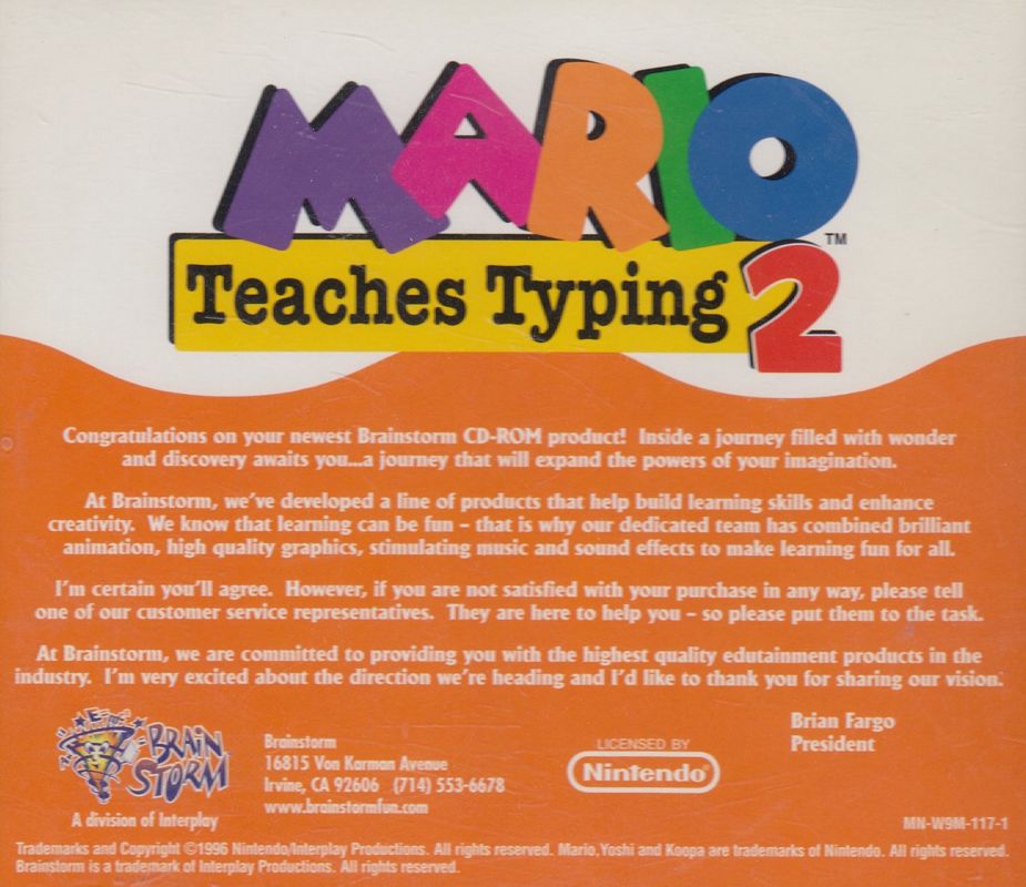 Other for Mario Teaches Typing 2 (Macintosh and Windows and Windows 3.x): Jewel Case - Back