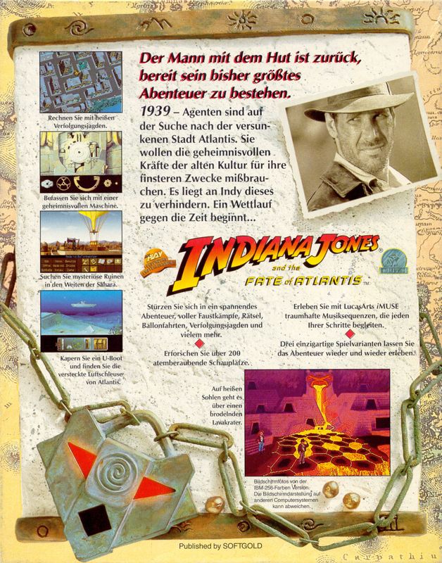 Back Cover for Indiana Jones and the Fate of Atlantis (DOS) (3,5'' disk release)
