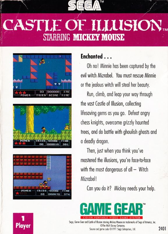 Back Cover for Castle of Illusion starring Mickey Mouse (Game Gear) (US box containing German-only instructions in addition)