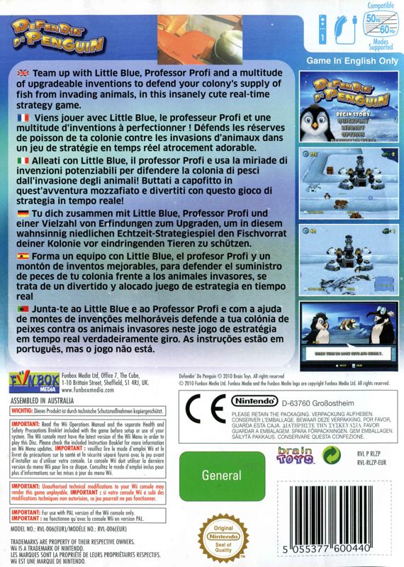 Back Cover for Defendin' De Penguin (Wii)