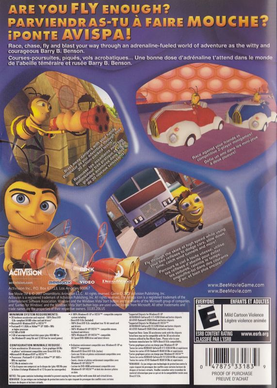 Back Cover for Bee Movie Game (Windows)