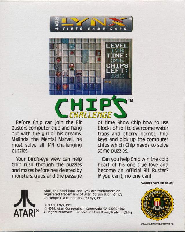 Back Cover for Chip's Challenge (Lynx)