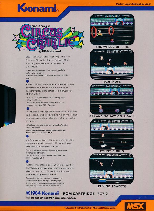 Back Cover for Circus Charlie (MSX)