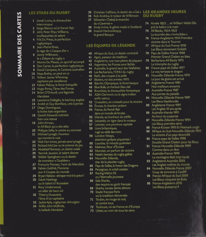 Inside Cover for Coffret Passion: Rugby (Macintosh and Windows): Left