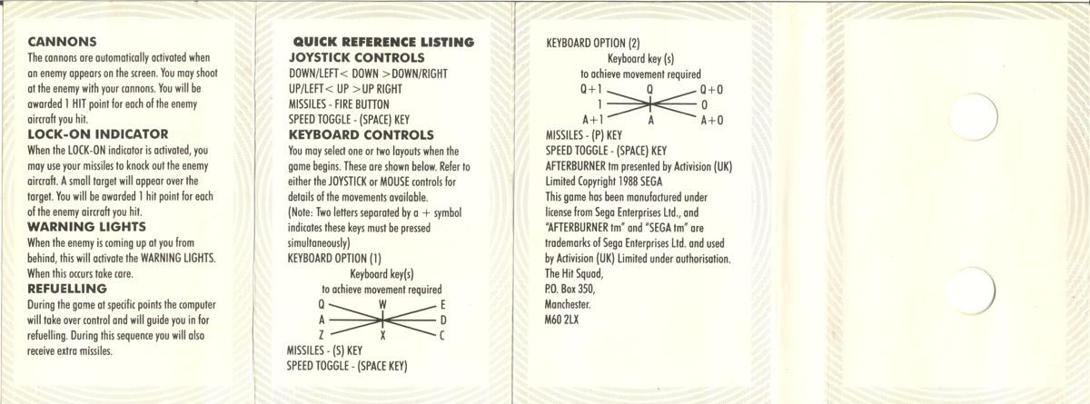 Inside Cover for After Burner II (ZX Spectrum)
