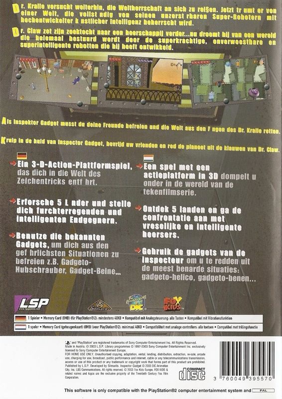 Back Cover for Inspector Gadget: Mad Robots Invasion (PlayStation 2)