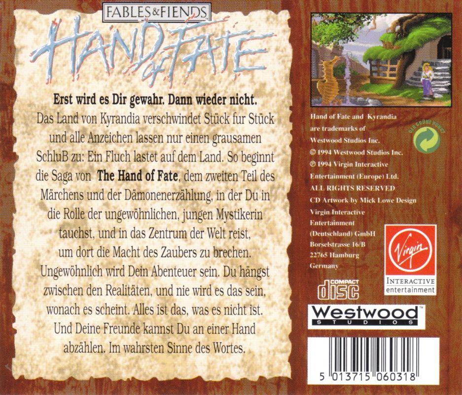 Other for Fables & Fiends: Hand of Fate (DOS) (The White Label release): Jewel Case - Back