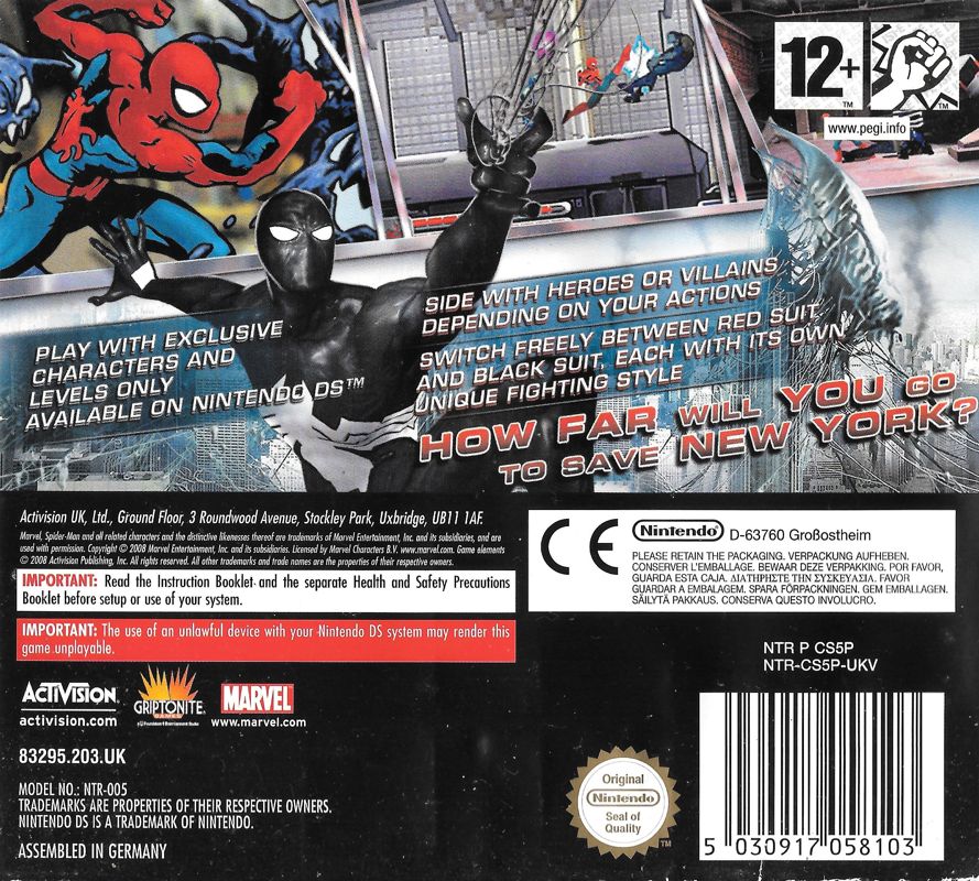 Back Cover for Spider-Man: Web of Shadows (Nintendo DS)