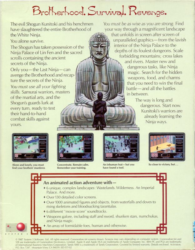Back Cover for The Last Ninja (DOS)