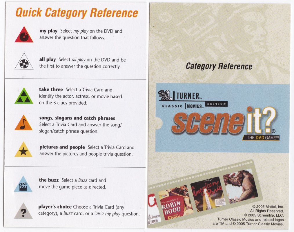Other for Scene It?: Turner Classic Movies Edition (DVD Player): Game Reference Cards: Front and Back