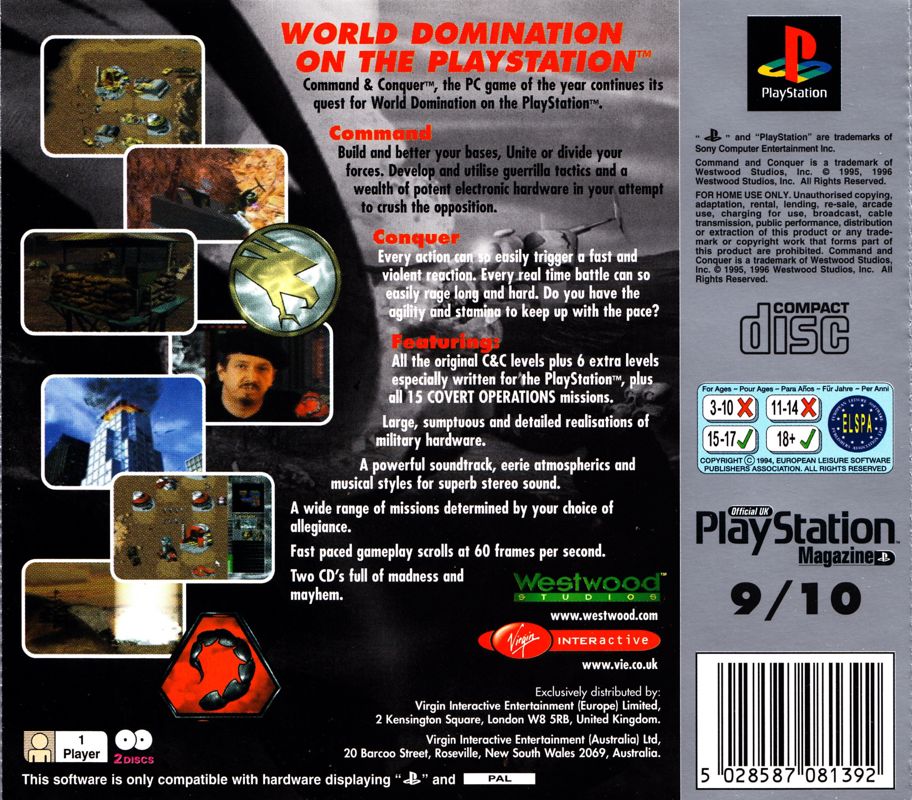 Back Cover for Command & Conquer (PlayStation) (Platinum release)