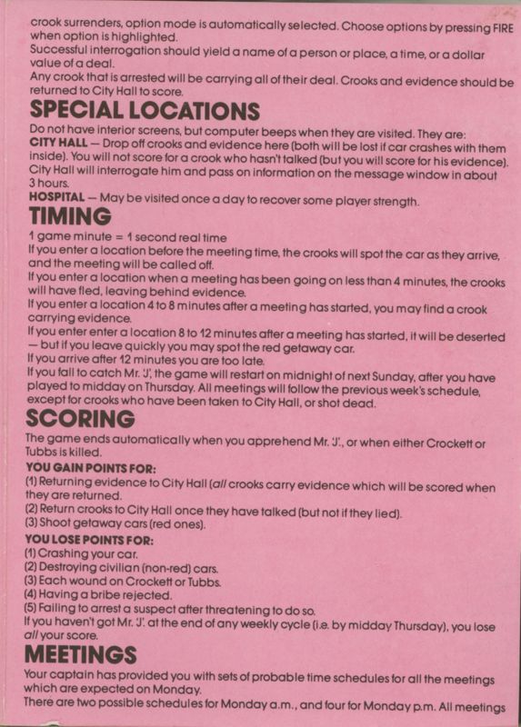 Inside Cover for Miami Vice (ZX Spectrum)