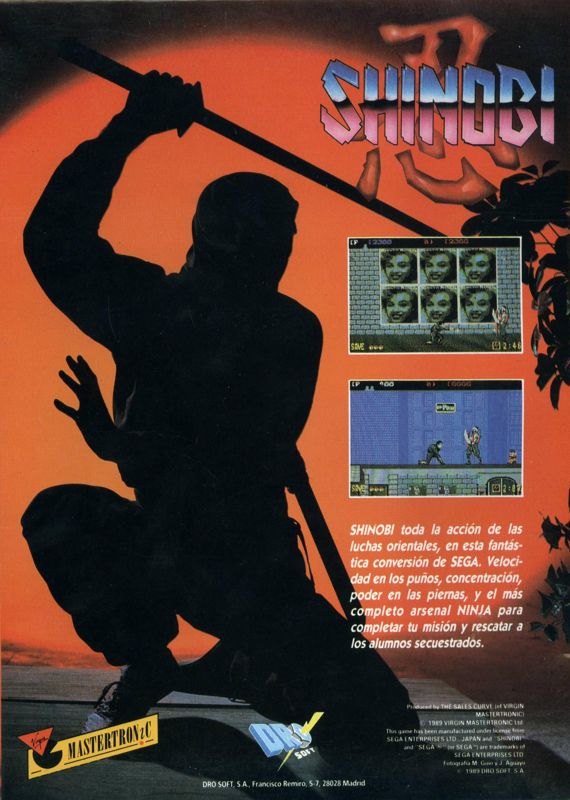 Back Cover for Shinobi (MSX)