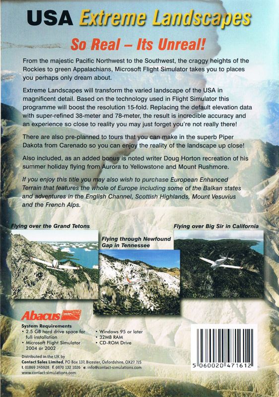 Back Cover for USA Extreme Landscapes (Windows): (water-damaged)