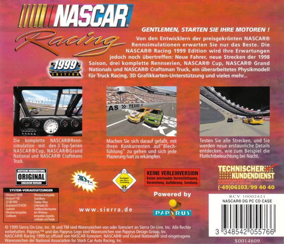 Other for NASCAR Racing: 1999 Edition (Windows): Jewel Case - Back