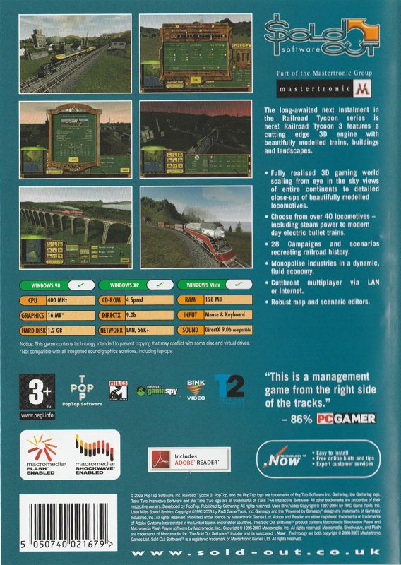 Back Cover for Railroad Tycoon 3 (Windows) (Sold Out Software release)