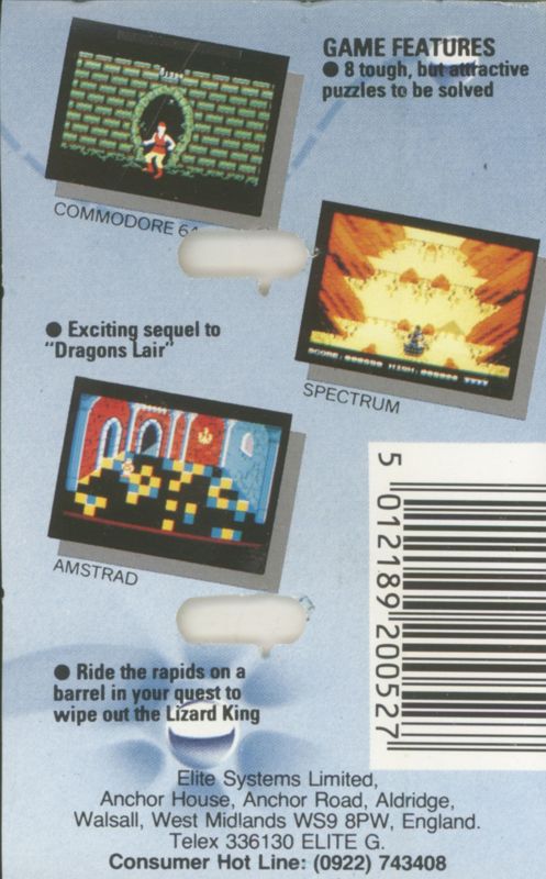 Back Cover for Dragon's Lair Part II: Escape from Singe's Castle (ZX Spectrum) (Budget re-release)