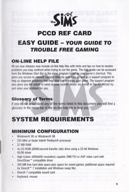 Manual for The Sims (Windows) (Re-release): Front