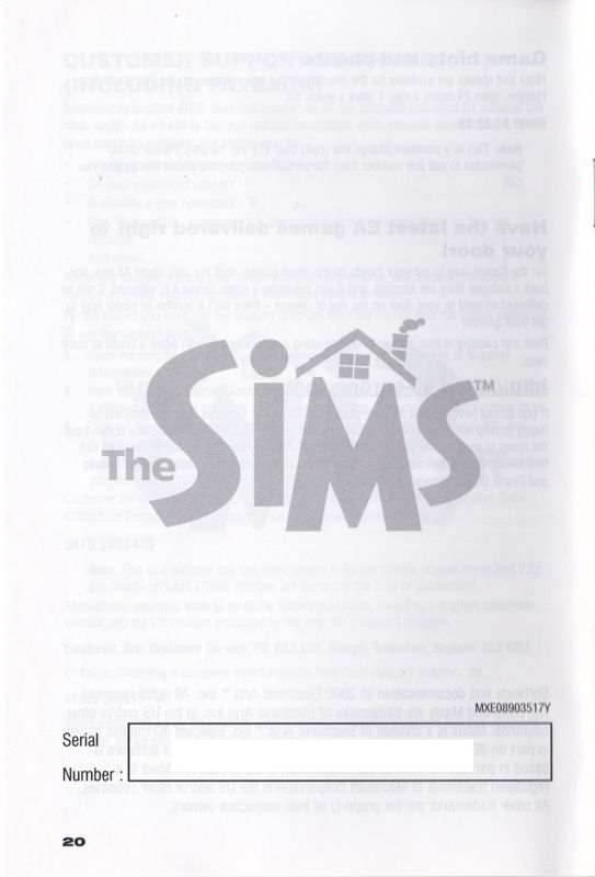 Manual for The Sims (Windows) (Re-release): Back