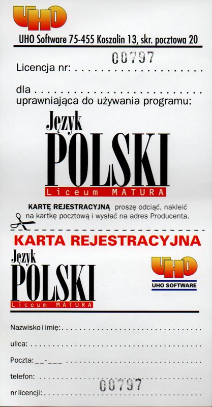 Extras for Język Polski: Liceum matura (Windows): Registration Card