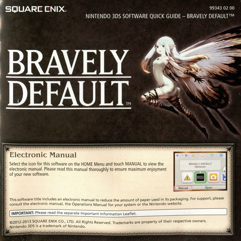 Manual for Bravely Default (Nintendo 3DS): Front