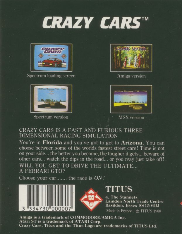 Back Cover for Crazy Cars (ZX Spectrum)