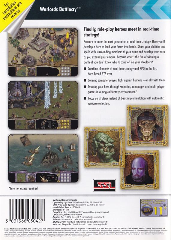 Back Cover for Warlords: Battlecry (Windows) (revival release)