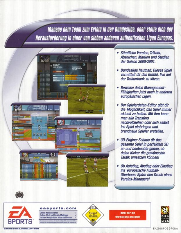 Back Cover for The F.A. Premier League Football Manager 2001 (Windows)