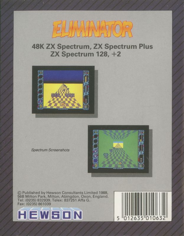 Back Cover for Eliminator (ZX Spectrum)