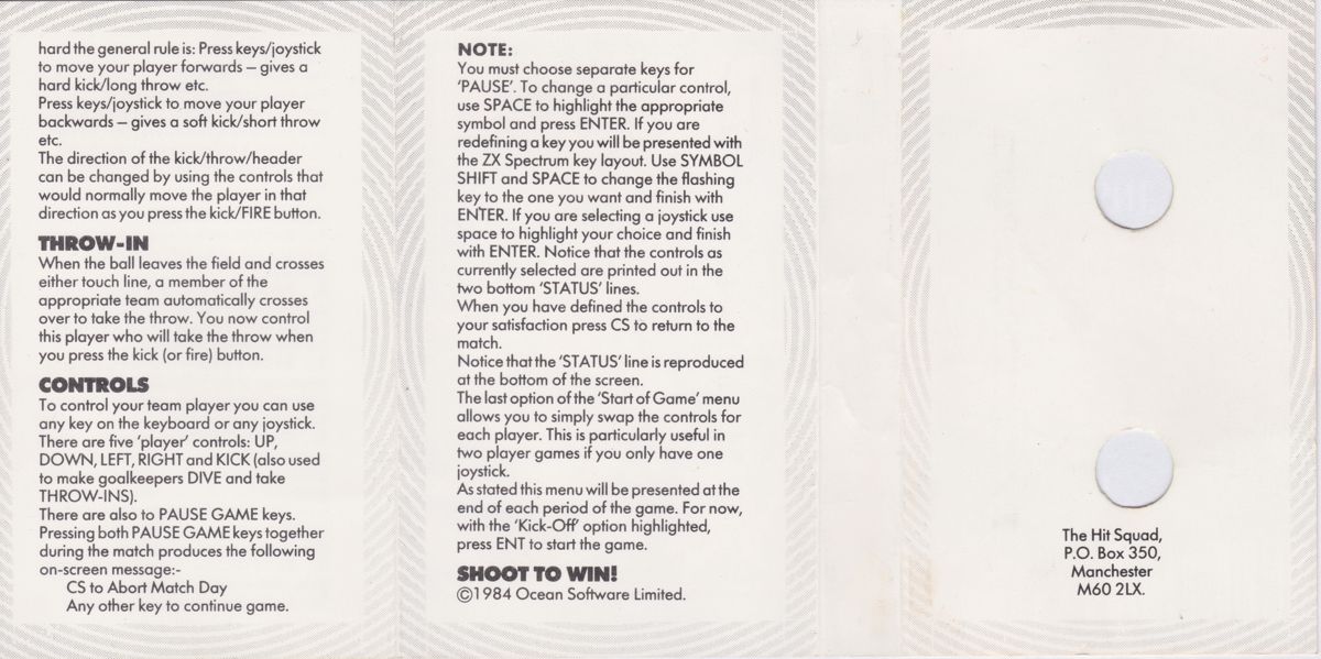 Inside Cover for Match Day (ZX Spectrum) (Budget re-release)