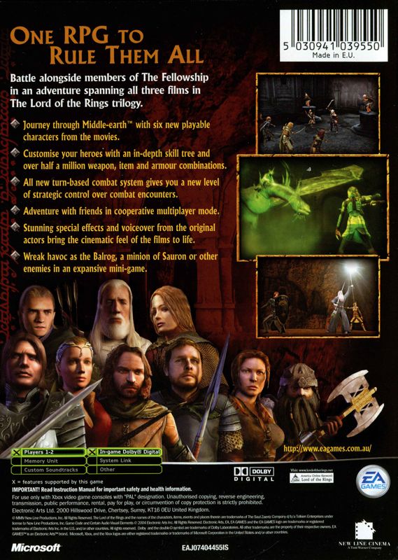 Back Cover for The Lord of the Rings: The Third Age (Xbox)