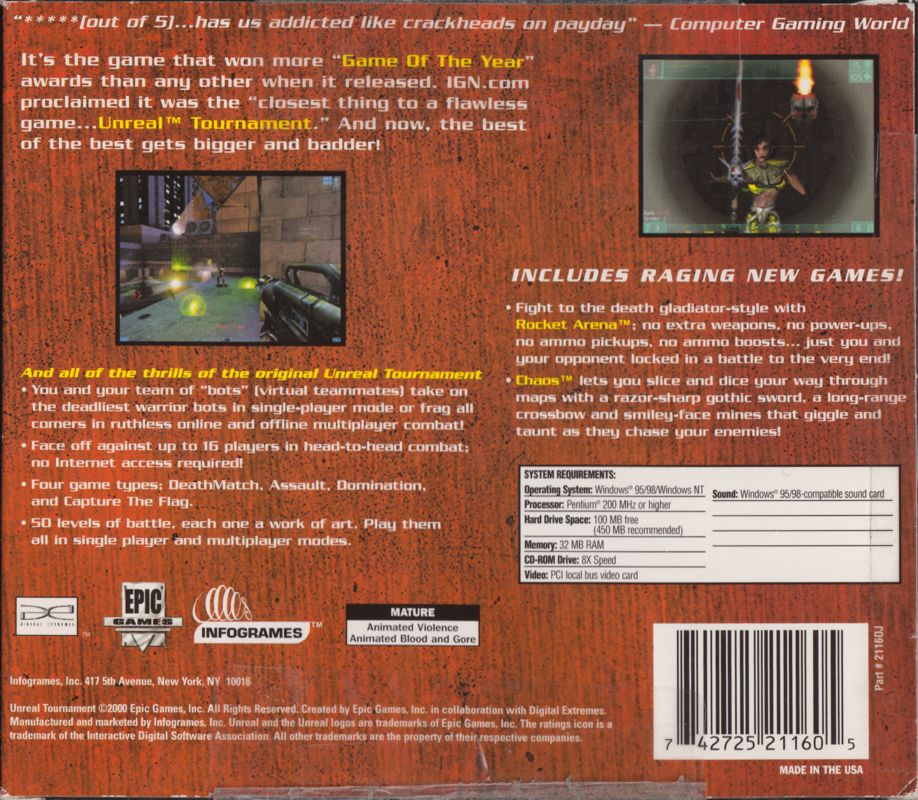 Back Cover for Unreal Tournament: Game of the Year Edition (Windows)