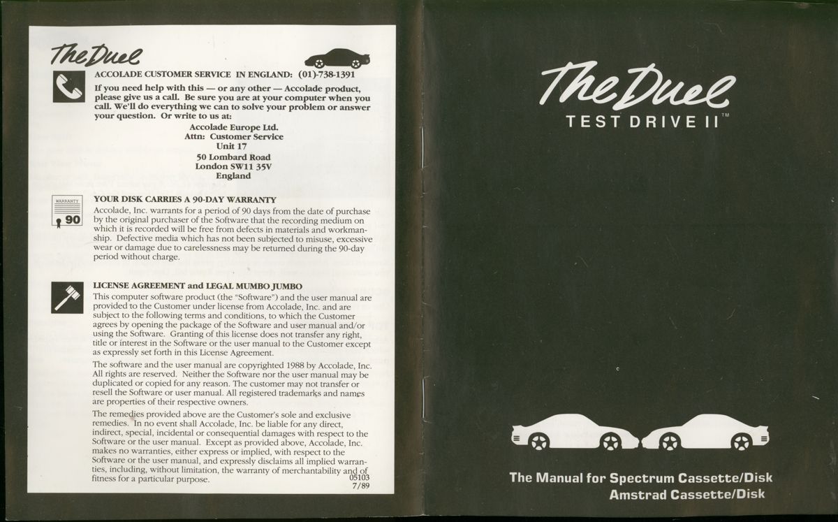Manual for The Duel: Test Drive II (ZX Spectrum)
