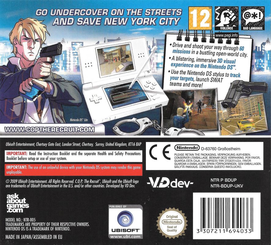 Back Cover for C.O.P.: The Recruit (Nintendo DS)
