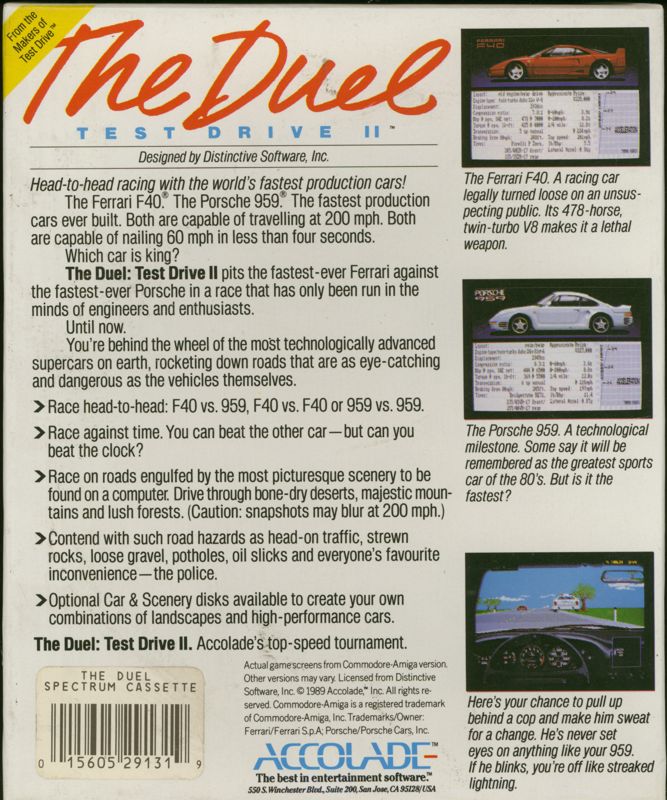Back Cover for The Duel: Test Drive II (ZX Spectrum)