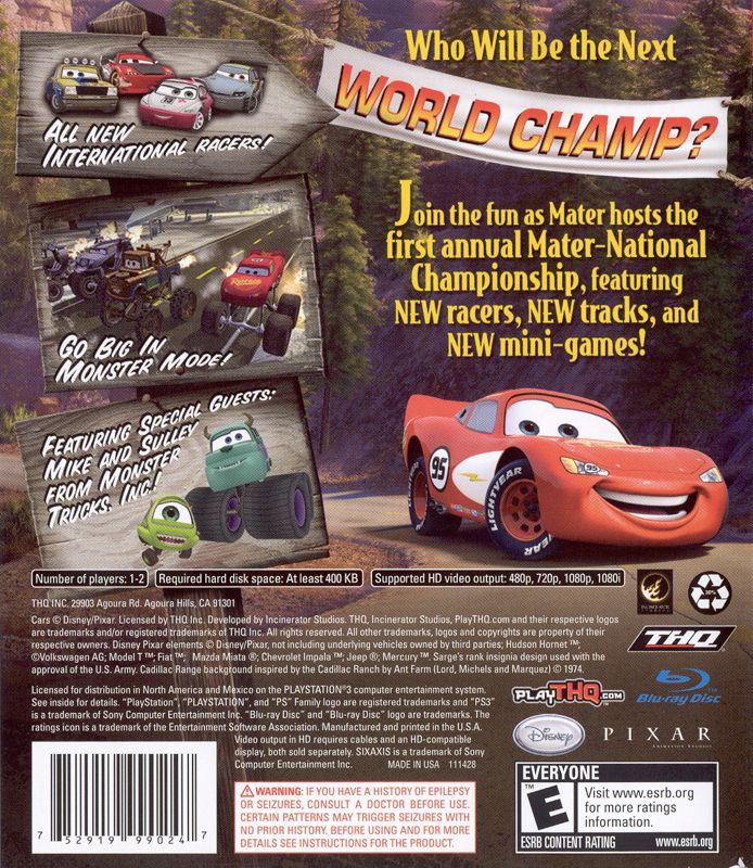 Back Cover for Disney•Pixar Cars: Mater-National Championship (PlayStation 3)