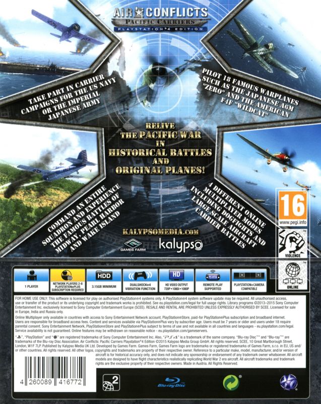 Back Cover for Air Conflicts: Pacific Carriers - PlayStation 4 Edition (PlayStation 4)