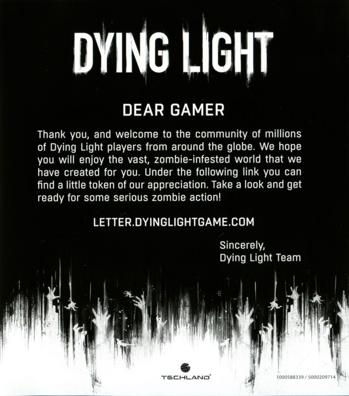 Extras for Dying Light: The Following - Enhanced Edition (PlayStation 4): Thank You Note