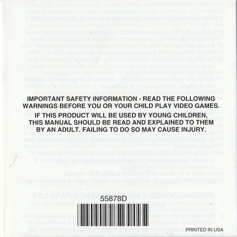 Extras for Disgaea DS (Nintendo DS): Health and safety precautions booklet - Back