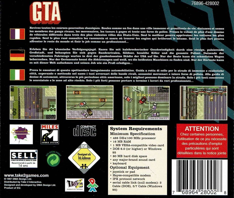 Other for Grand Theft Auto (DOS and Windows) (Take 2 release (alternative disc)): Jewel Case - Back