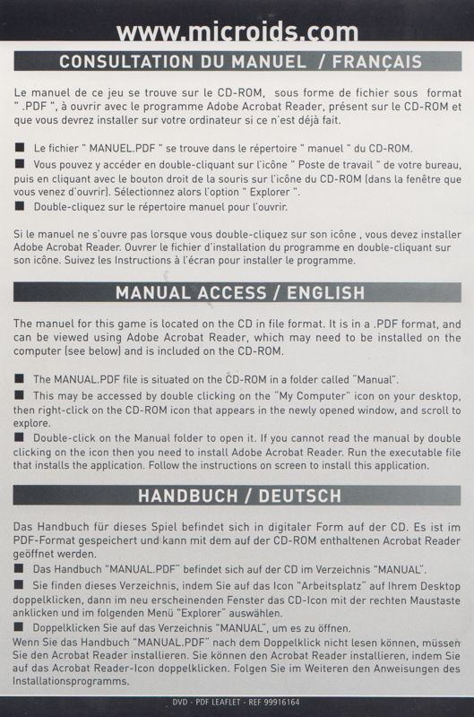 Extras for Fort Boyard: Millennium (Windows): Leaflet redirecting to electronic manual