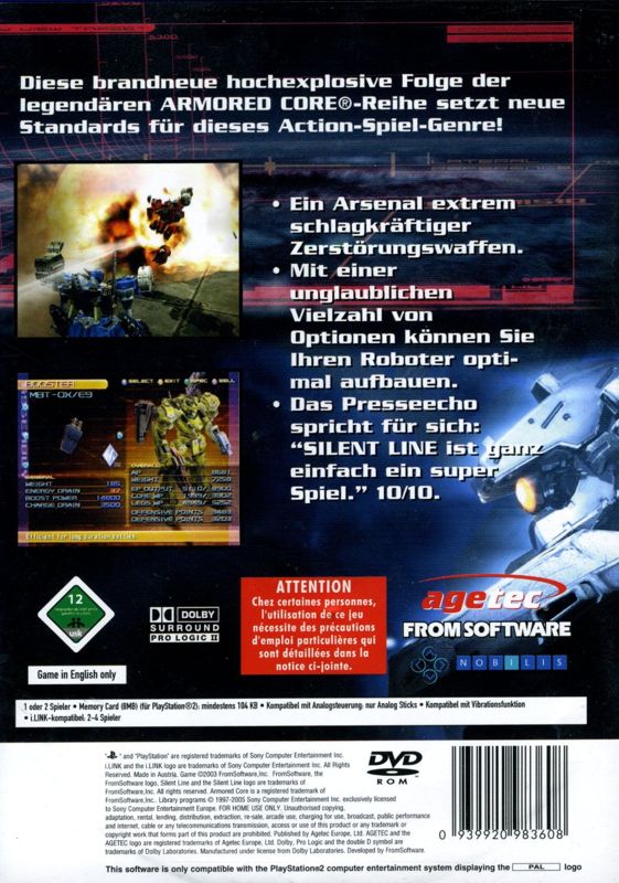 Back Cover for Silent Line: Armored Core (PlayStation 2)