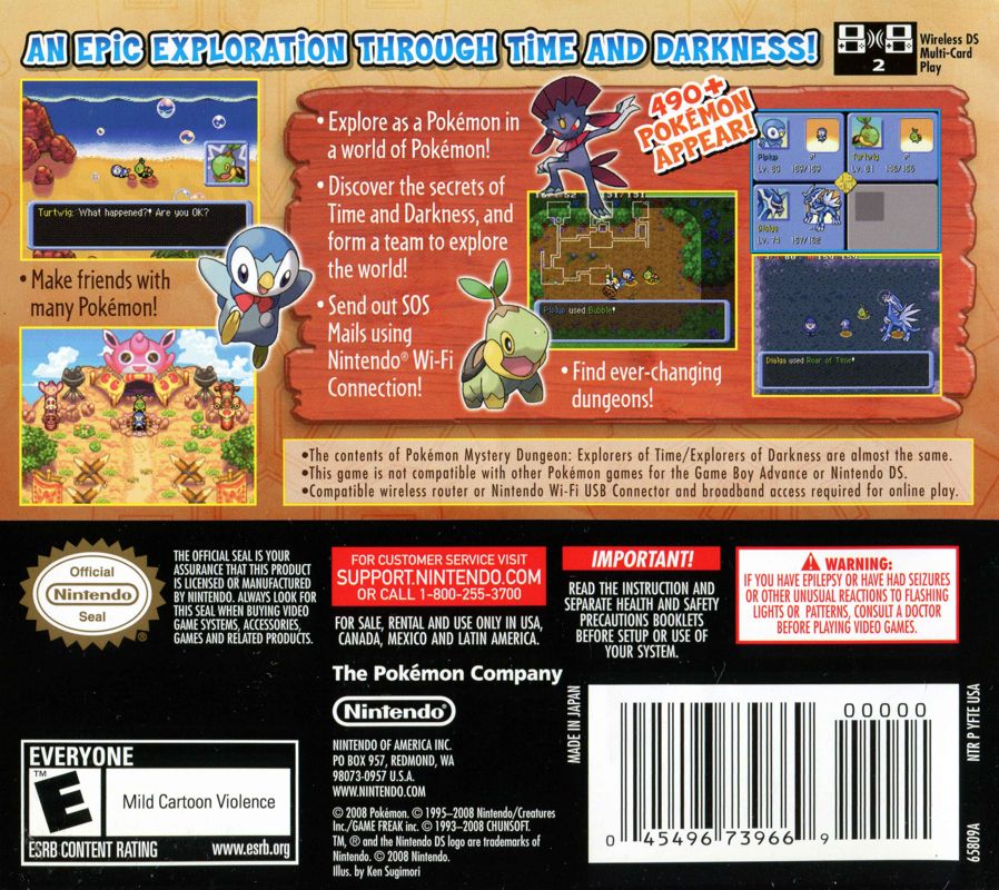 Back Cover for Pokémon Mystery Dungeon: Explorers of Time (Nintendo DS)
