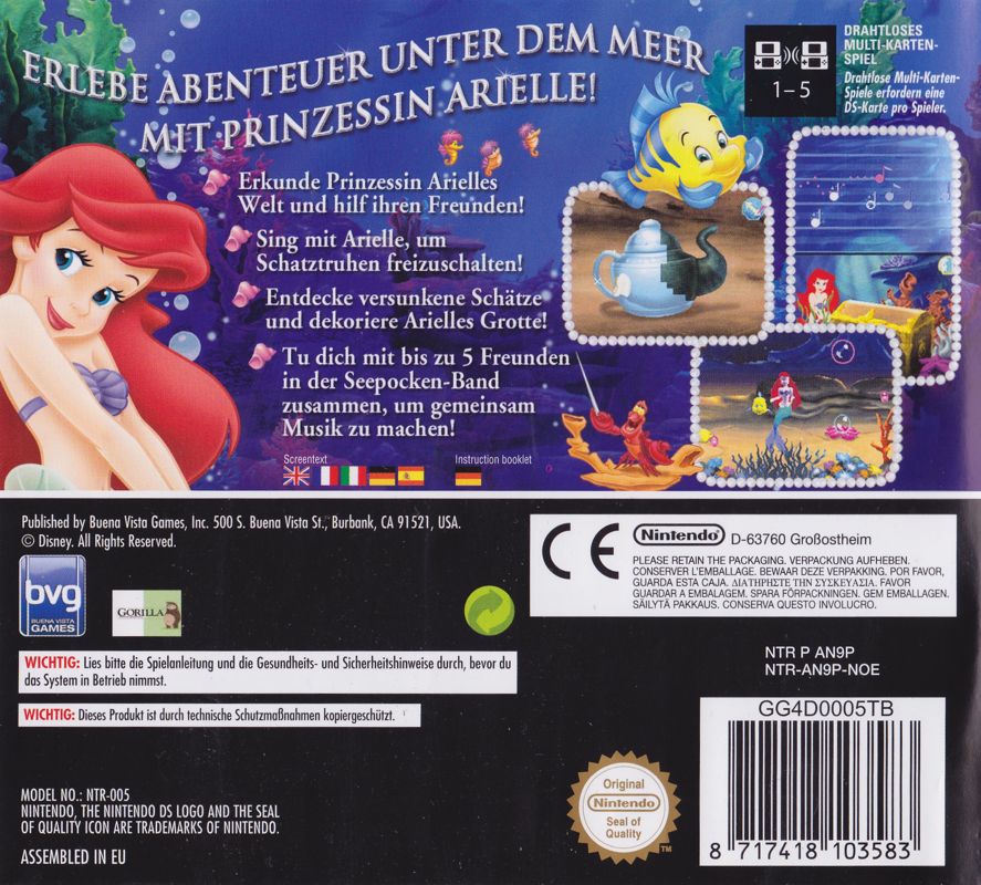 Back Cover for Disney's The Little Mermaid: Ariel's Undersea Adventure (Nintendo DS)
